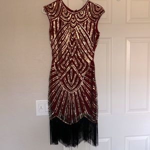 Babebeyond brand new burgundy and gold sequin dress